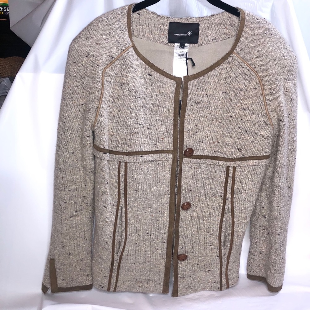 Isabel Marant Virgin Wool Leather Trim Boucle Jacket
